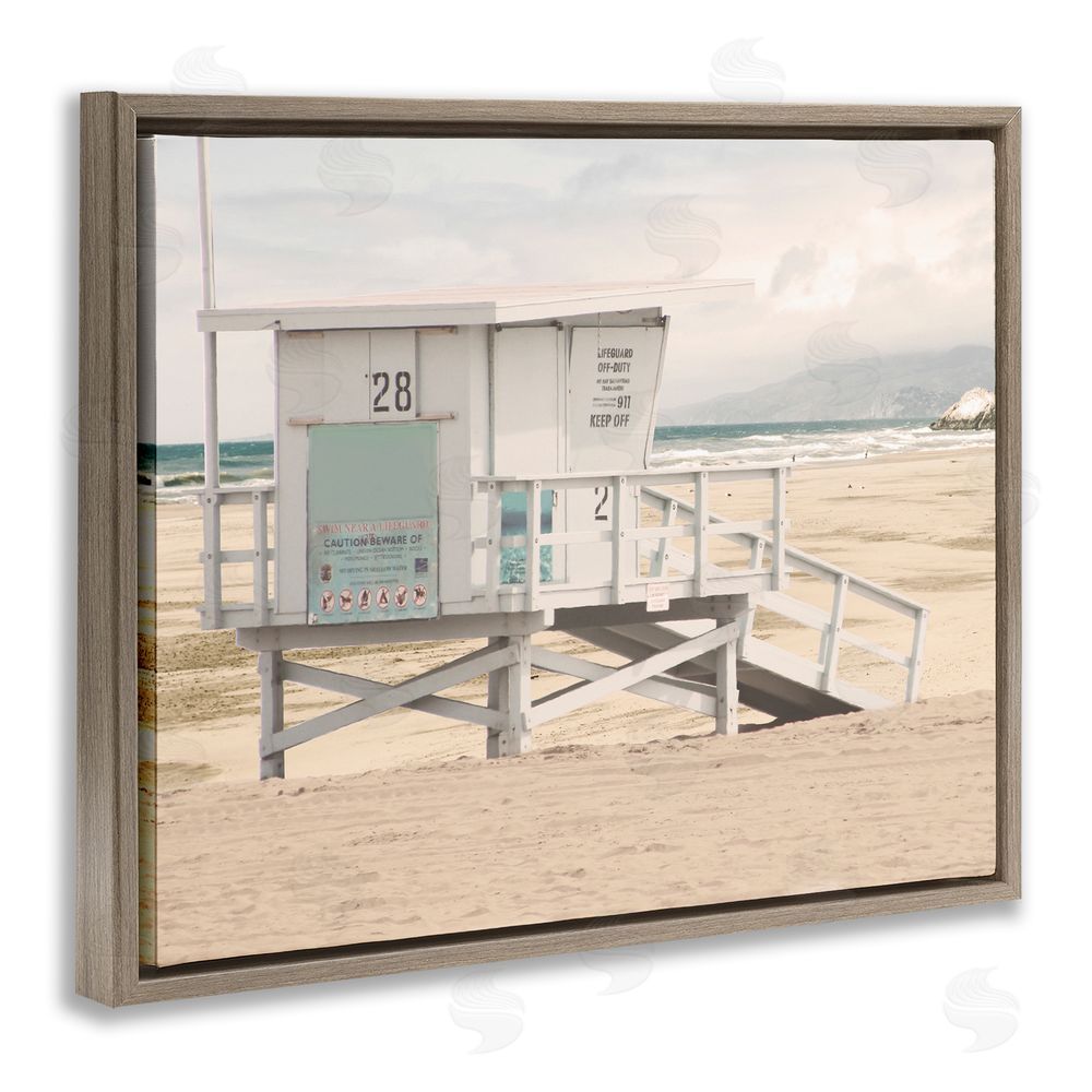 Marcus Prime Lifeguard Hut on Beach Brown Floating Frame Canvas Wall Art Print