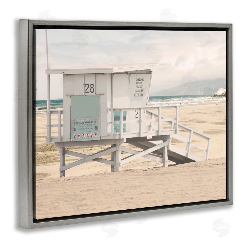 Marcus Prime Lifeguard Hut on Beach Gray Floating Frame Canvas Wall Art Print
