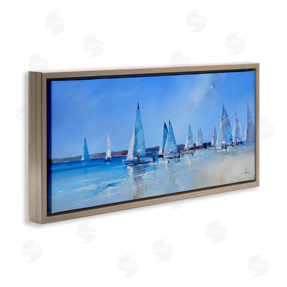 Craig Trewin Penny Sailboat Fleet & Sailors Brown Floating Frame Canvas Wall Art Print