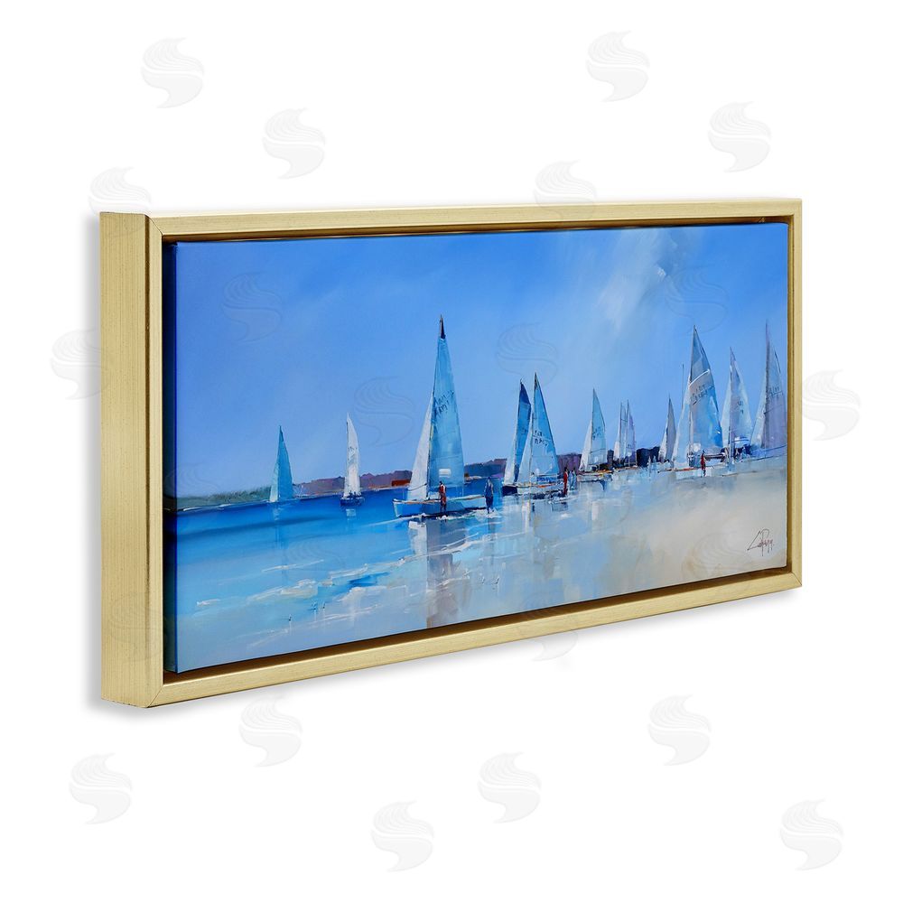Craig Trewin Penny Sailboat Fleet & Sailors Gold Floating Frame Canvas Wall Art Print