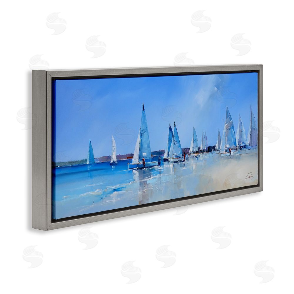 Craig Trewin Penny Sailboat Fleet & Sailors Gray Floating Frame Canvas Wall Art Print