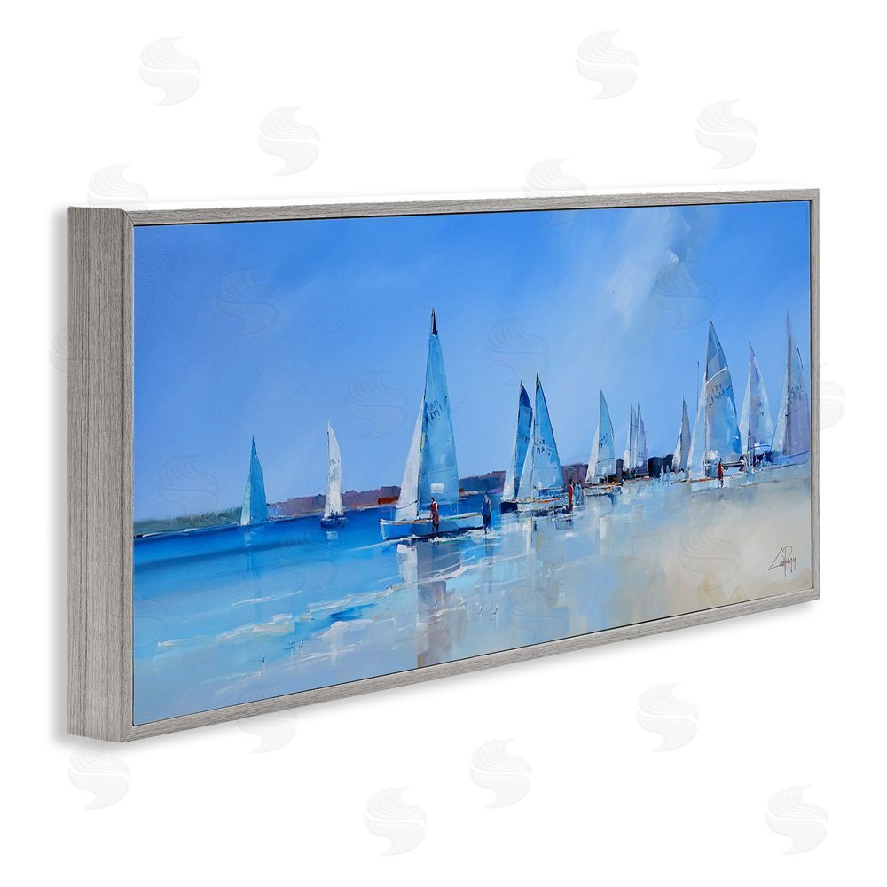 Craig Trewin Penny Sailboat Fleet & Sailors Gray Framed Giclee Wall Art Print