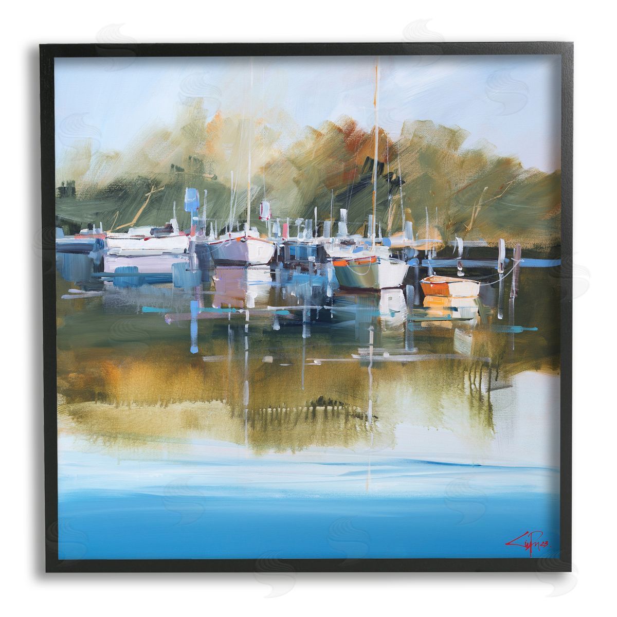 Craig Trewin Penny Boat Marina Painting Black Framed Giclee Wall Artside_