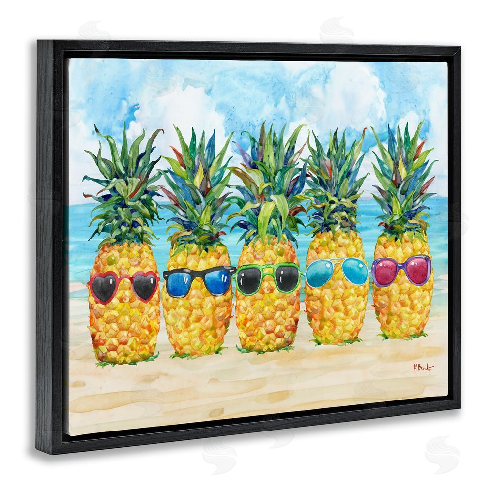 Paul Brent Pineapples & Sunglasses Black Floating Frame Canvas Wall Art Print