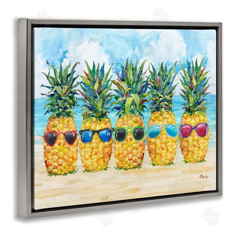 Paul Brent Pineapples & Sunglasses Gray Floating Frame Canvas Wall Art Print