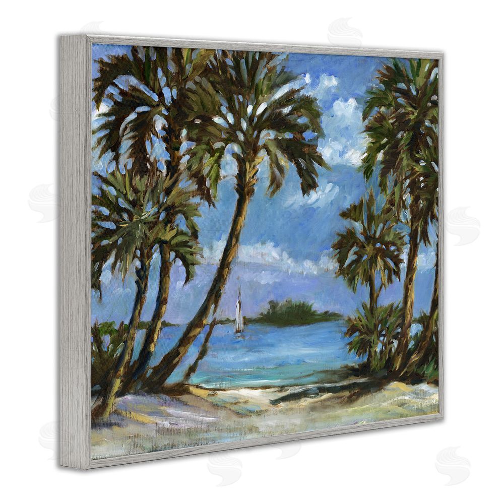 Paul Brent Summer Palms Landscape Gray Framed Giclee Wall Art Print