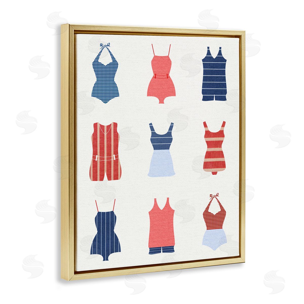 Stupell Studio Vintage Swimwear Fashion Gold Floater Frame Canvas Artside_