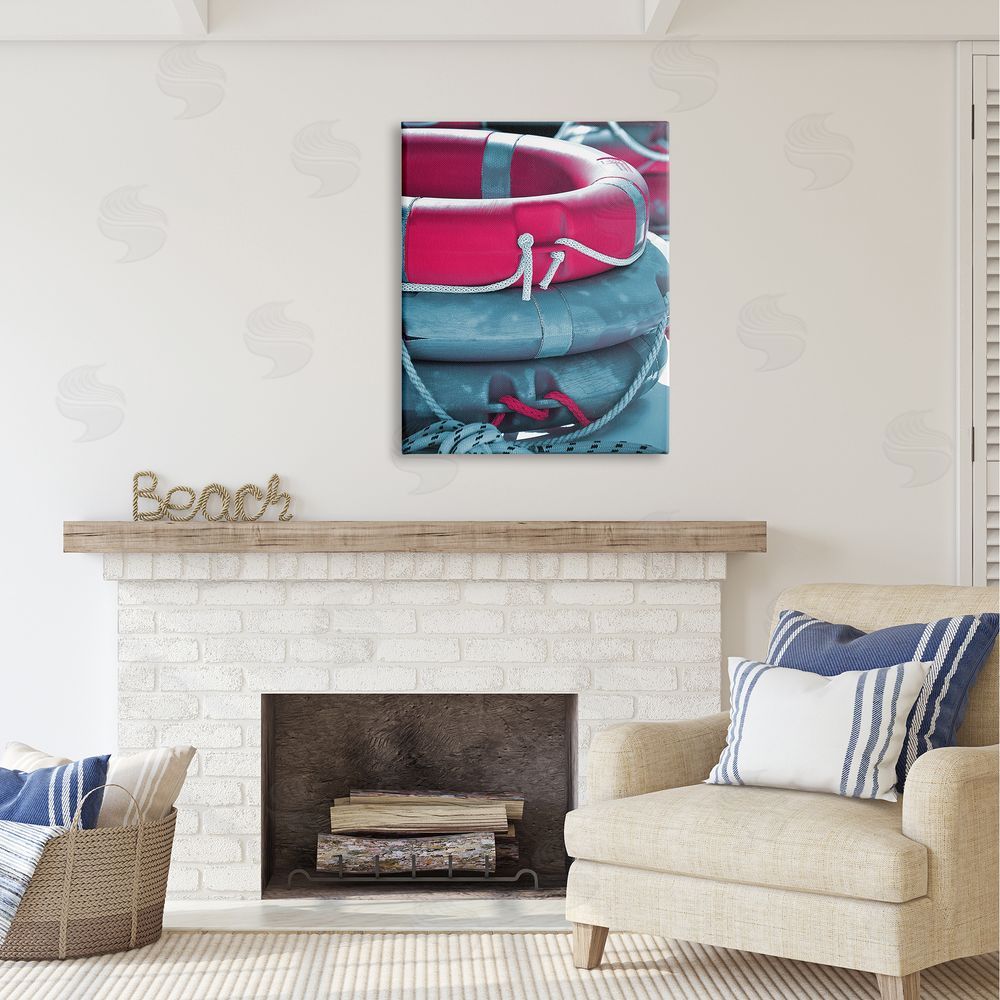 Stupell Studio Nautical Life Buoys Canvas Wall Art Print in Room