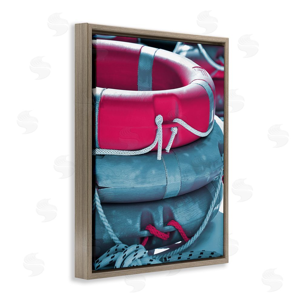 Stupell Studio Nautical Life Buoys Brown Floating Frame Canvas Wall Art Print