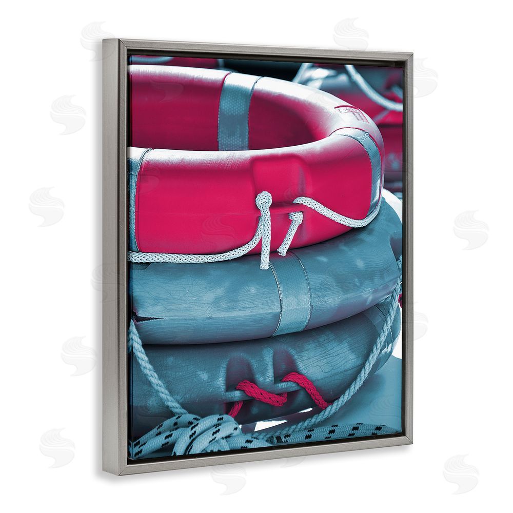 Stupell Studio Nautical Life Buoys Gray Floating Frame Canvas Wall Art Print