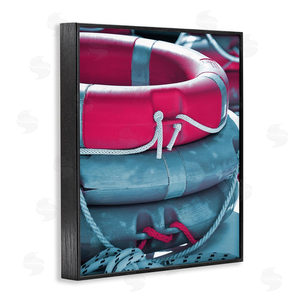Stupell Studio Nautical Life Buoys Black Framed Giclee Wall Art Print