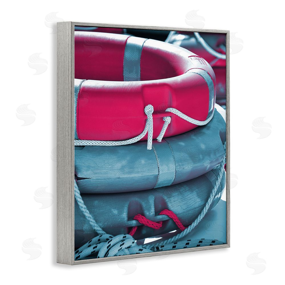 Stupell Studio Nautical Life Buoys Gray Framed Giclee Wall Art Print