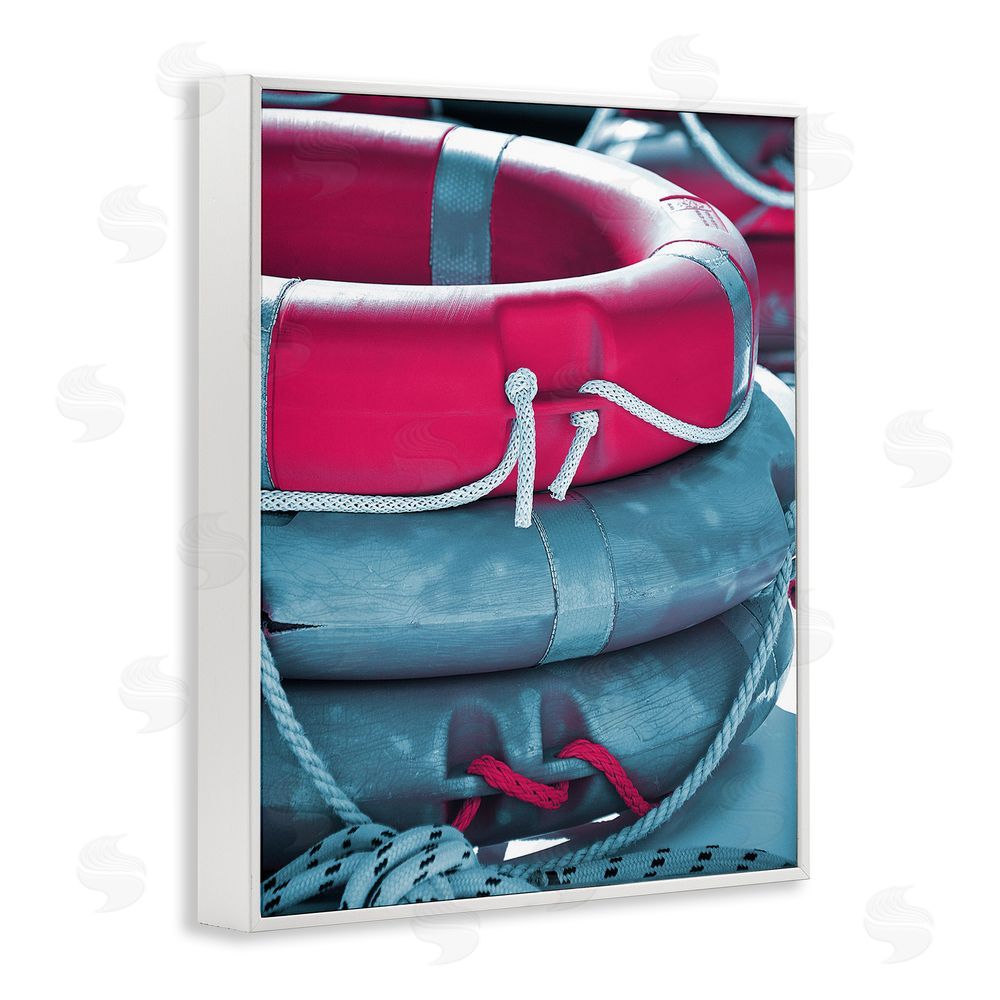 Stupell Studio Nautical Life Buoys White Framed Giclee Wall Art Print