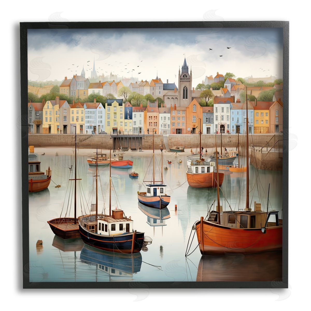 Ray Powers Seaside City Harbor Black Framed Giclee Wall Artside_