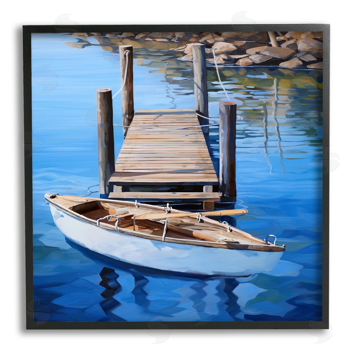 Ray Powers Boat & Dock Painting Black Framed Giclee Wall Artside_