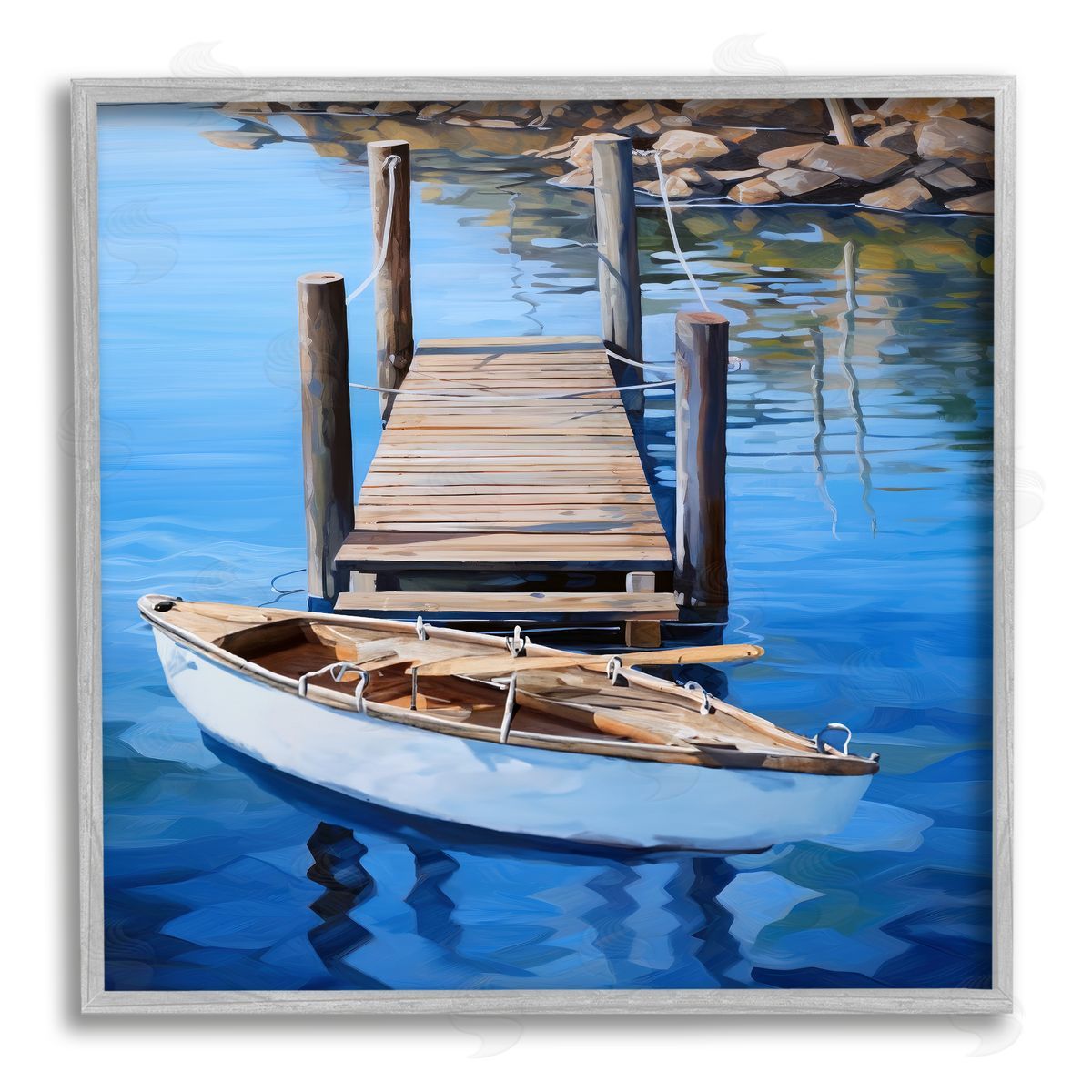 Ray Powers Boat & Dock Painting Gray Framed Giclee Wall Artside_