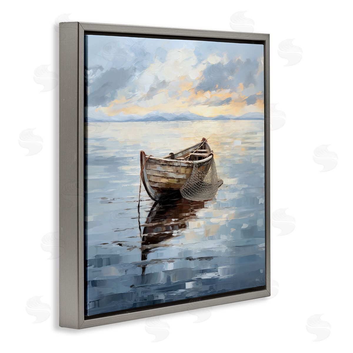 Fishing Boat Painting Grey Floating Frame Canvas Wall Art, Home Decor by Ray Powers