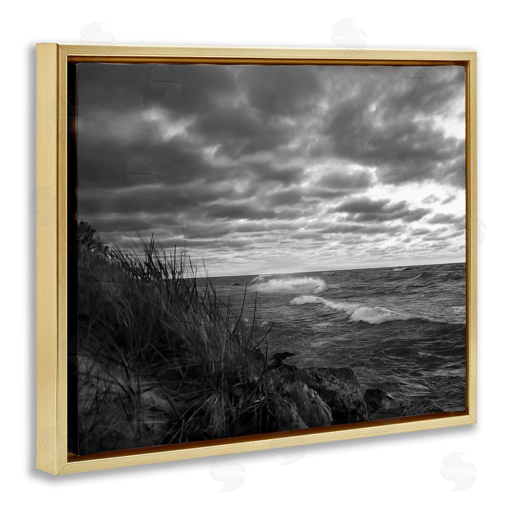 Steve Toole Stormy Sea Photography Gold Floating Frame Canvas Wall Art Print