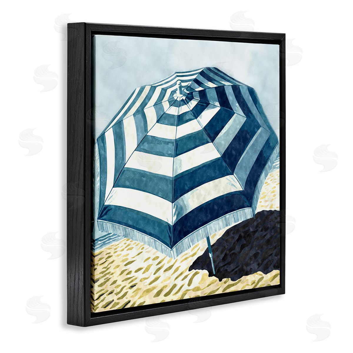 Striped Beach Umbrella Black Floating Frame Canvas Wall Art, Home Decor by Ziwei Li