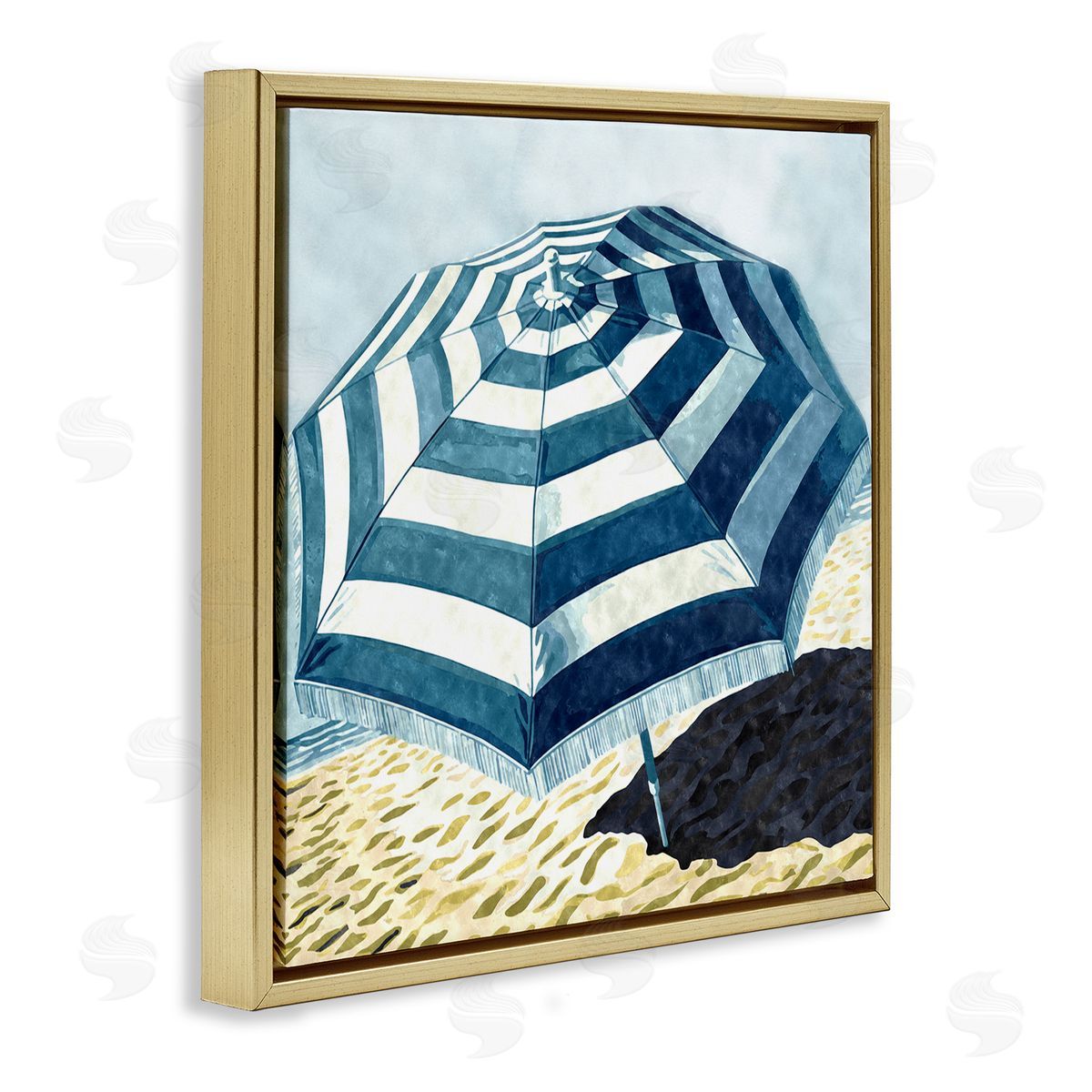 Striped Beach Umbrella Gold Floating Frame Canvas Wall Art, Home Decor by Ziwei Li