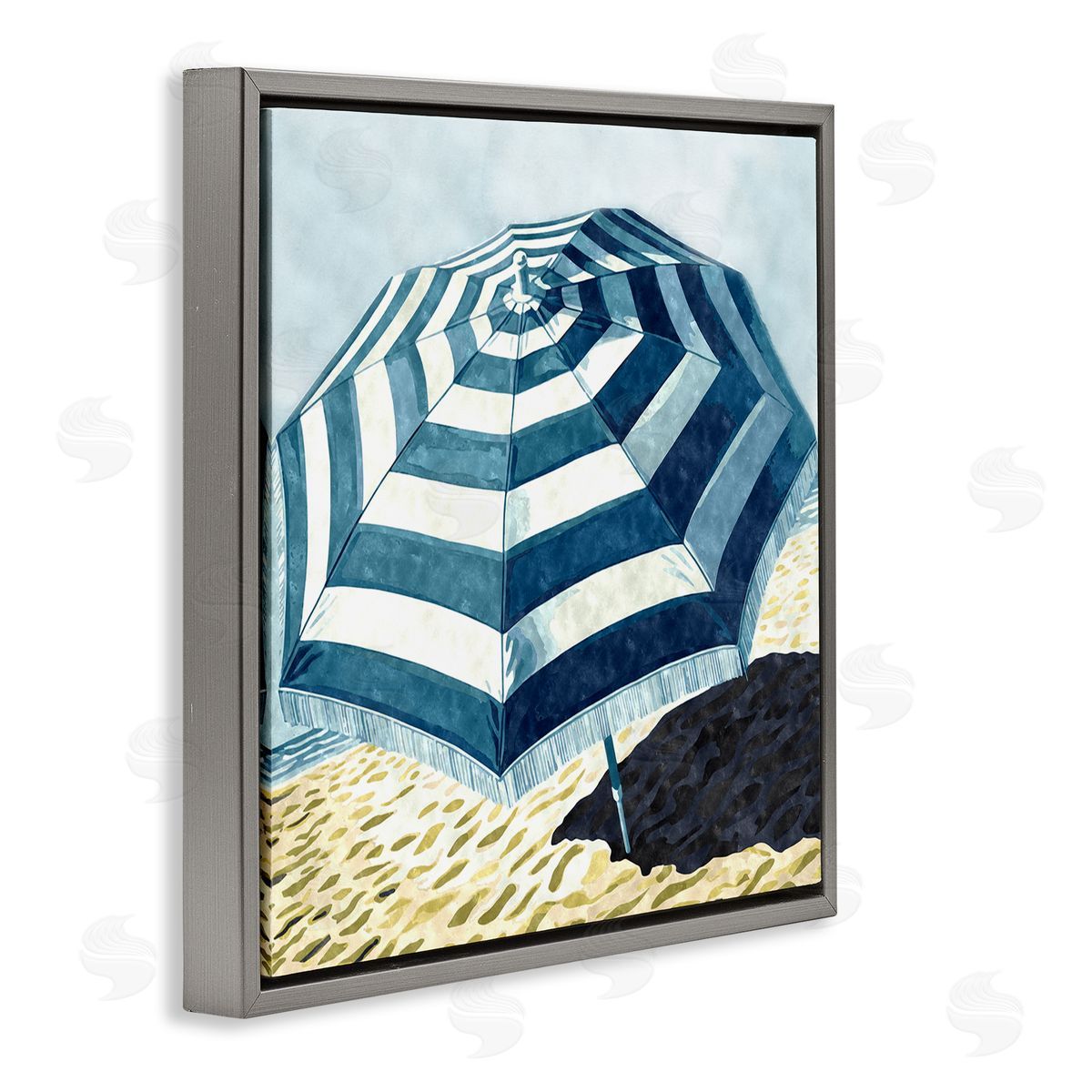 Striped Beach Umbrella Grey Floating Frame Canvas Wall Art, Home Decor by Ziwei Li