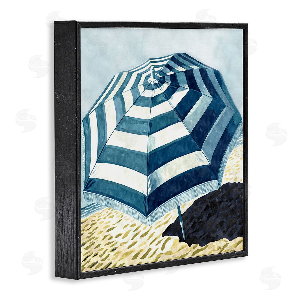 Striped Beach Umbrella Black Frame Print Wall Art, Home Decor by Ziwei Li