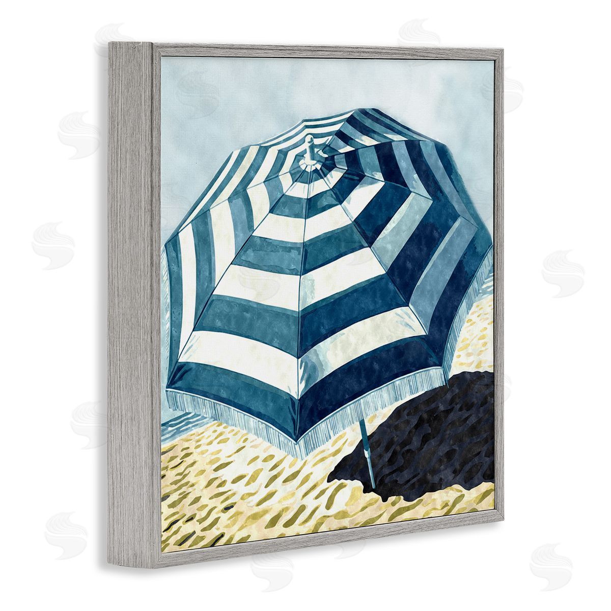 Striped Beach Umbrella Grey Frame Print Wall Art, Home Decor by Ziwei Li