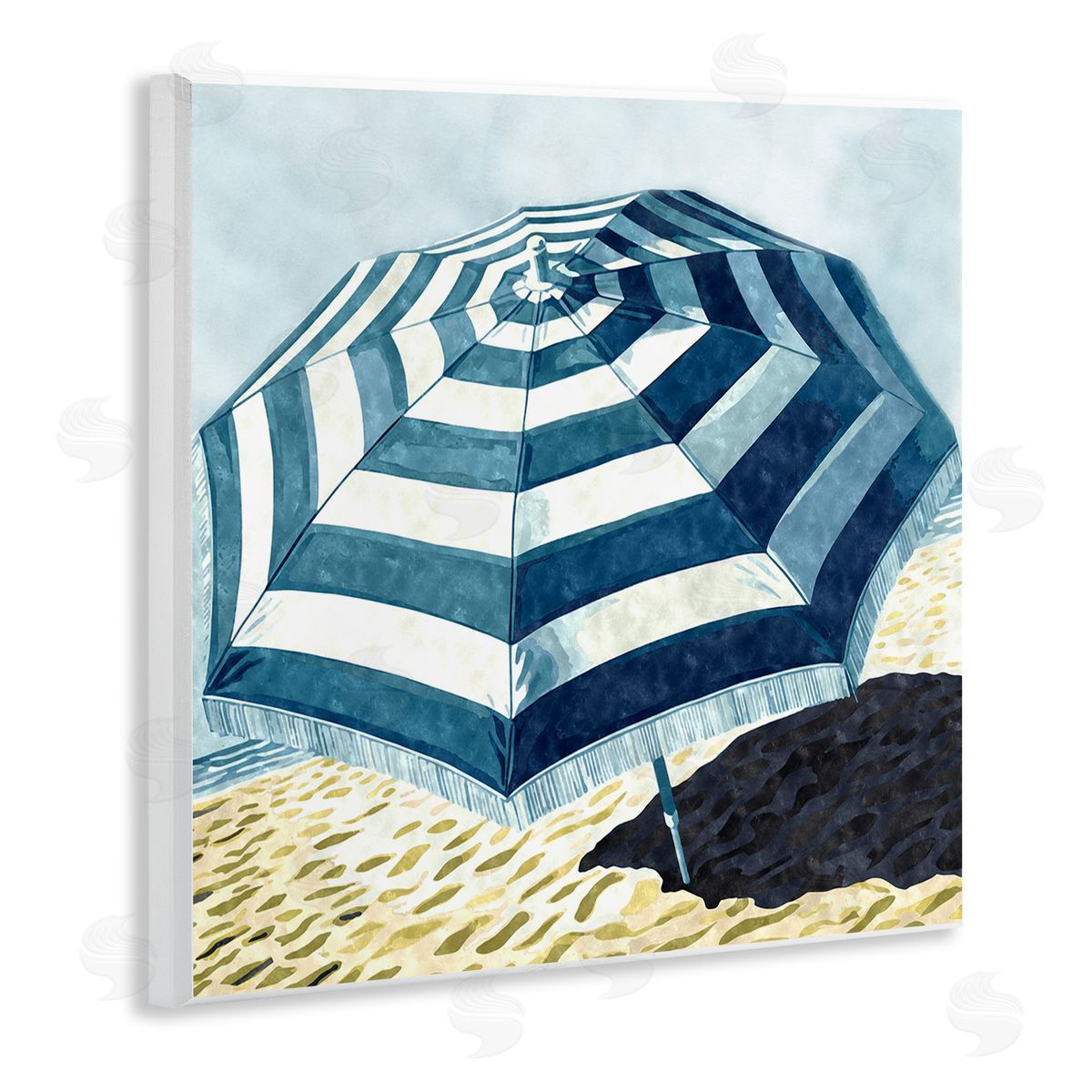 Striped Beach Umbrella Wood Plaque Wall Art, Home Decor by Ziwei Li