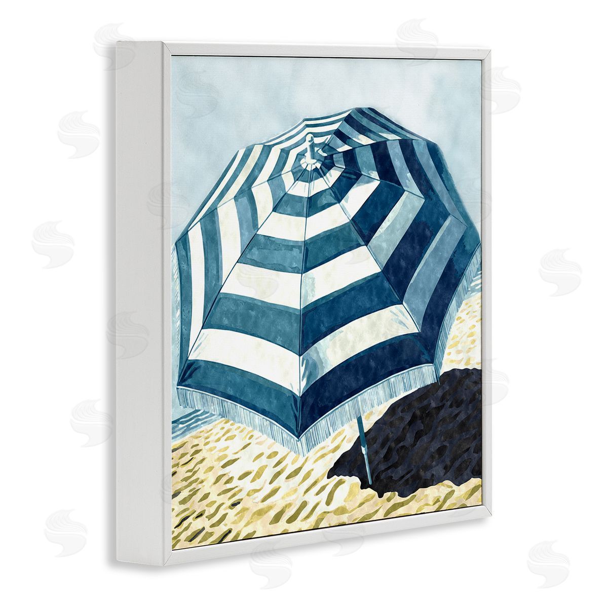 Striped Beach Umbrella White Frame Print Wall Art, Home Decor by Ziwei Li