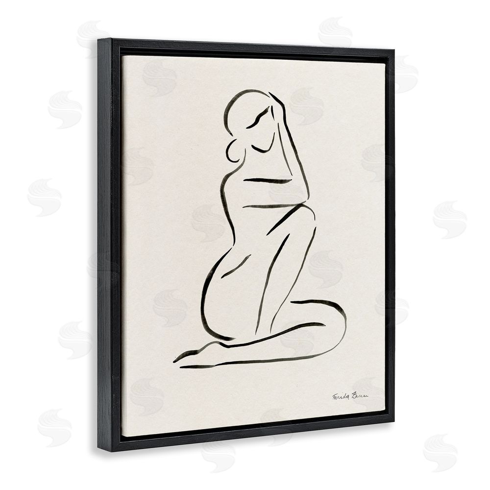 Farida Zaman Minimal Nude Woman Black Floating Frame Canvas Wall Art Print
