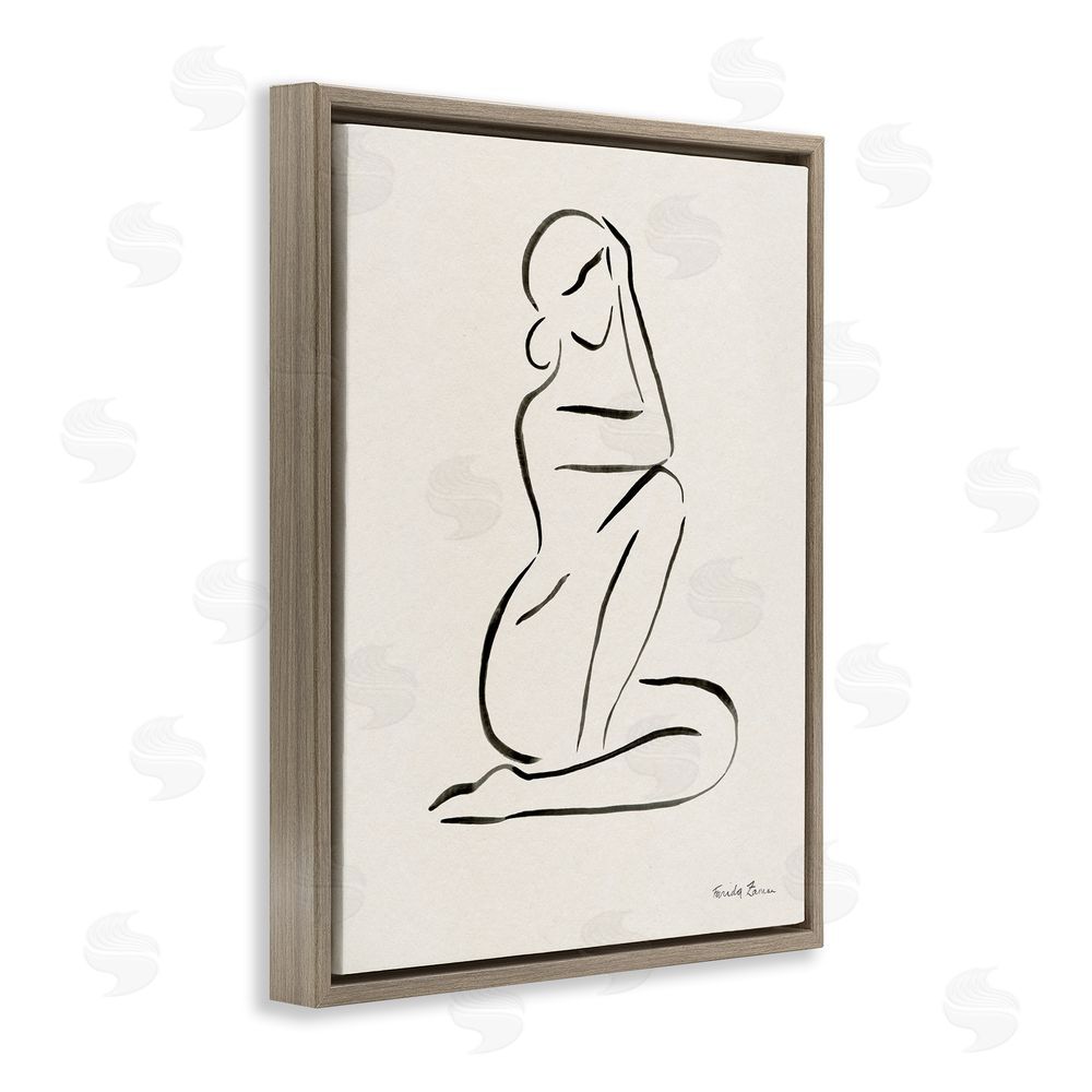 Farida Zaman Minimal Nude Woman Brown Floating Frame Canvas Wall Art Print