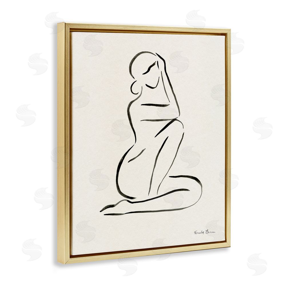 Farida Zaman Minimal Nude Woman Gold Floating Frame Canvas Wall Art Print