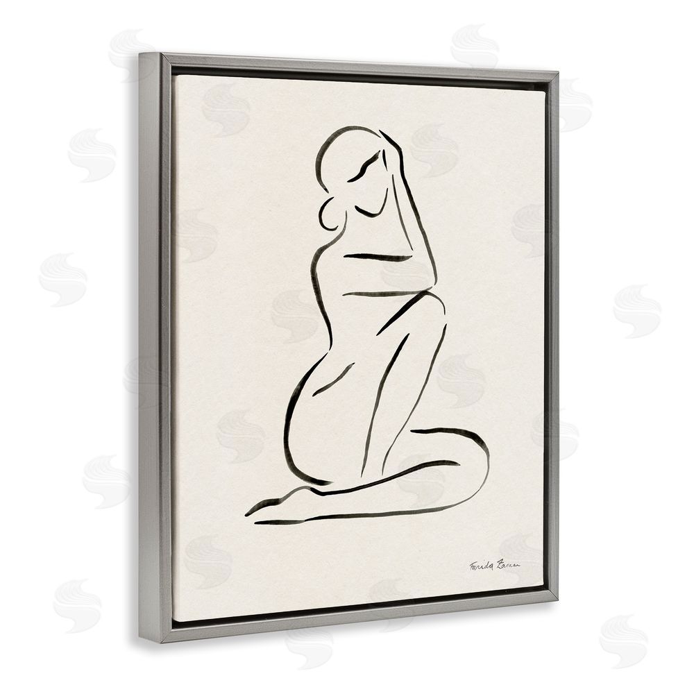 Farida Zaman Minimal Nude Woman Gray Floating Frame Canvas Wall Art Print