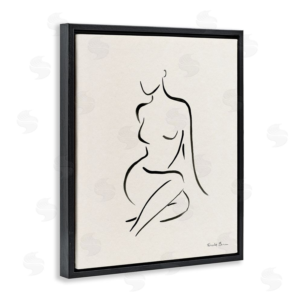 Farida Zaman Minimal Nude Outline Black Floating Frame Canvas Wall Art Print