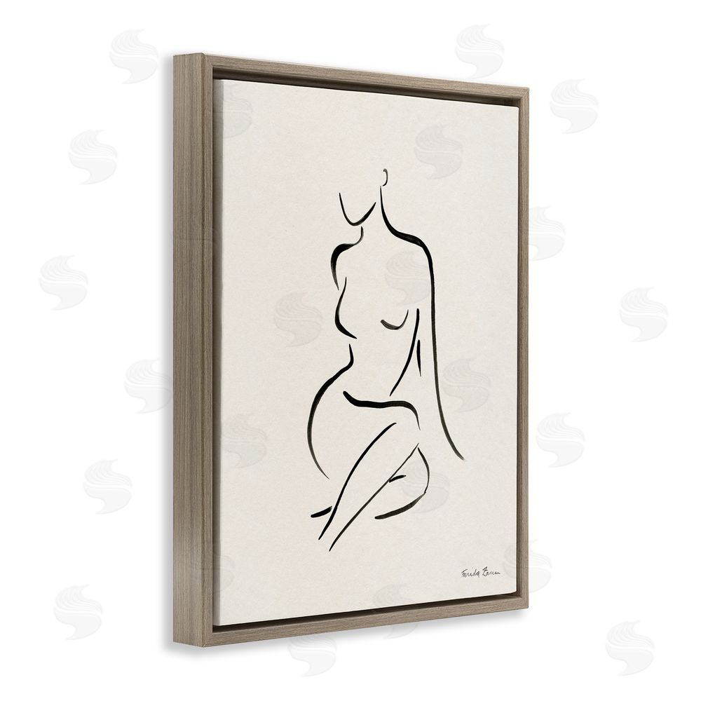 Farida Zaman Minimal Nude Outline Brown Floating Frame Canvas Wall Art Print