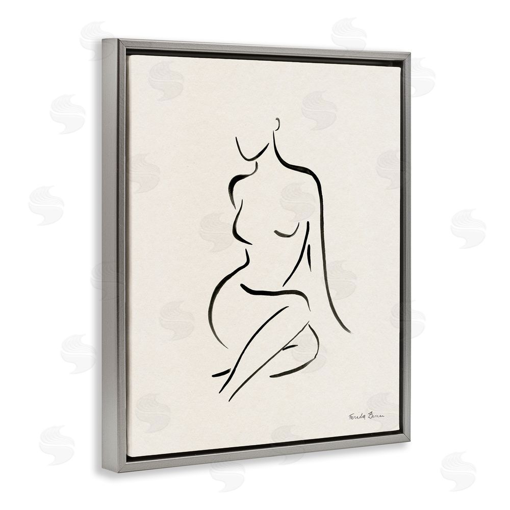Farida Zaman Minimal Nude Outline Gray Floating Frame Canvas Wall Art Print
