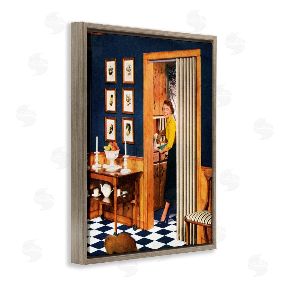 Kathy Alper Vintage Woman Scenery Brown Floating Frame Canvas Wall Art Print