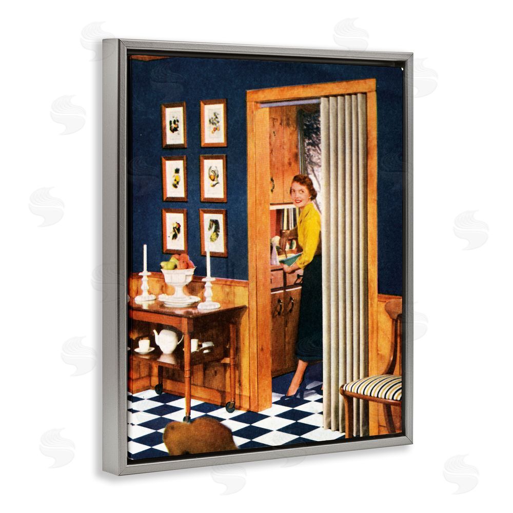 Kathy Alper Vintage Woman Scenery Gray Floating Frame Canvas Wall Art Print