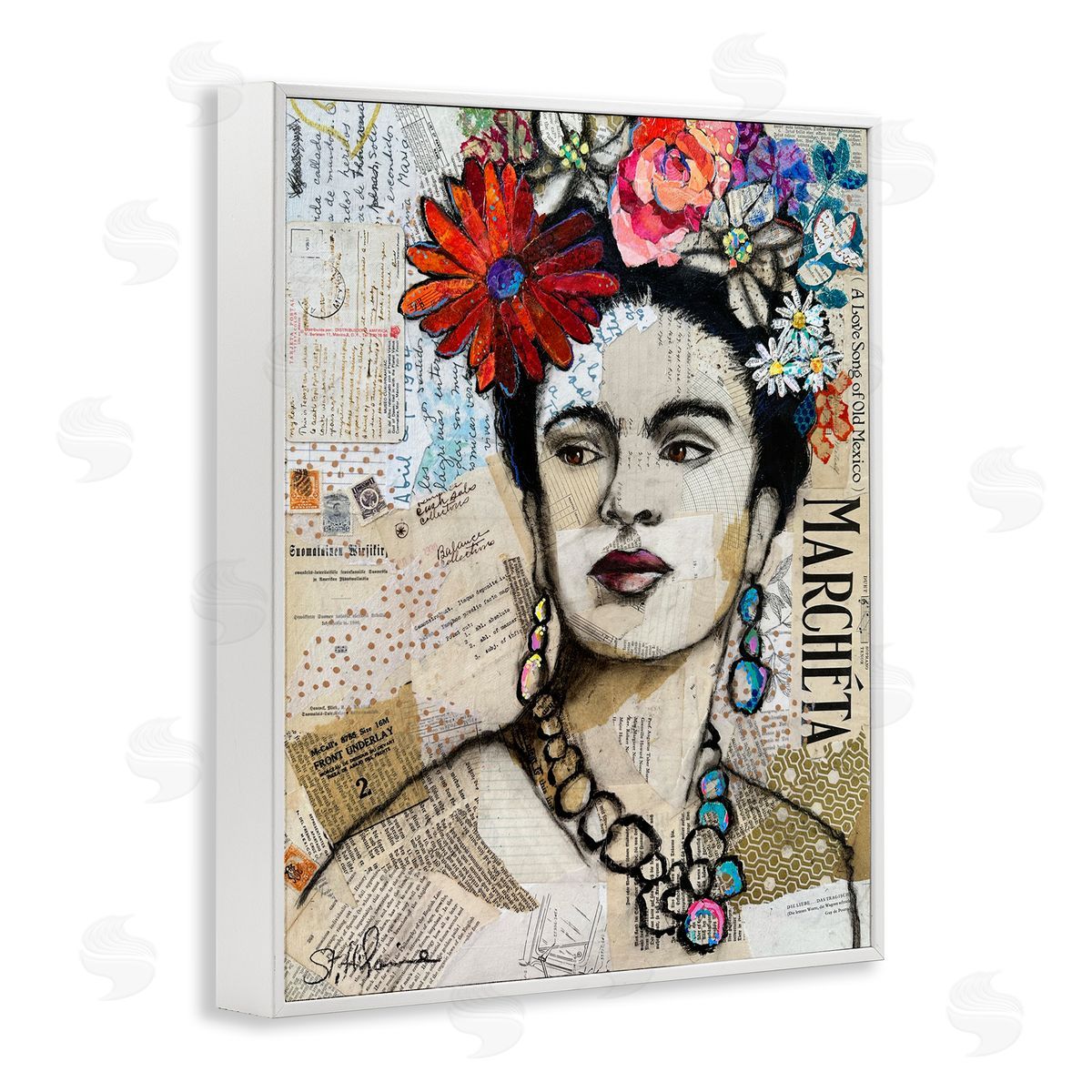 Elizabeth St. Hilaire Fabulous Frida Kahlo White Framed Giclee Wall Artside_
