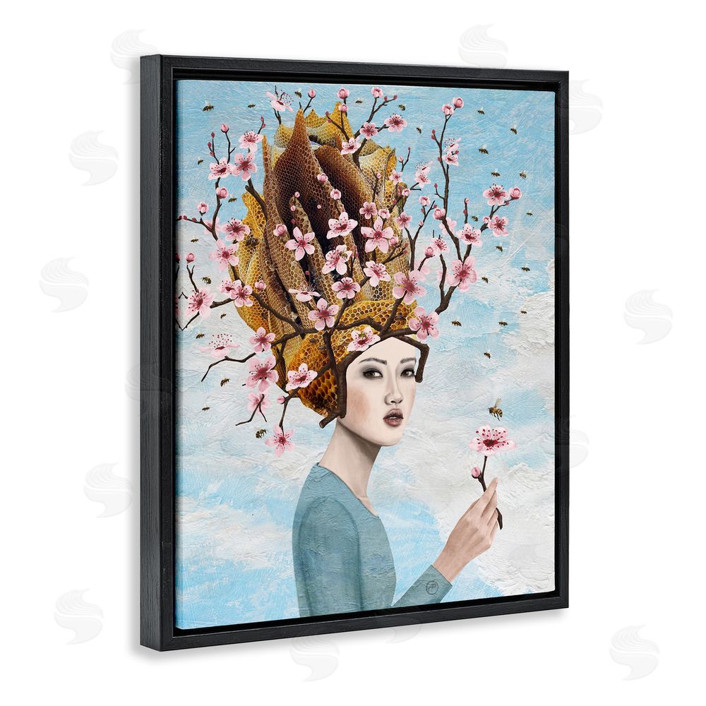 Paula Belle Flores Cherry Blossom Girl Black Floating Frame Canvas Wall Art Print
