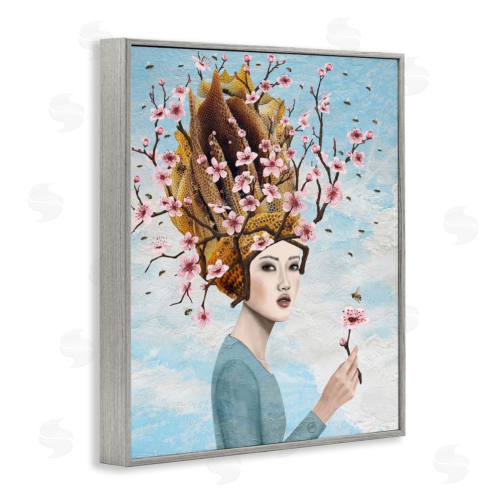Paula Belle Flores Cherry Blossom Girl Gray Framed Giclee Wall Art Print