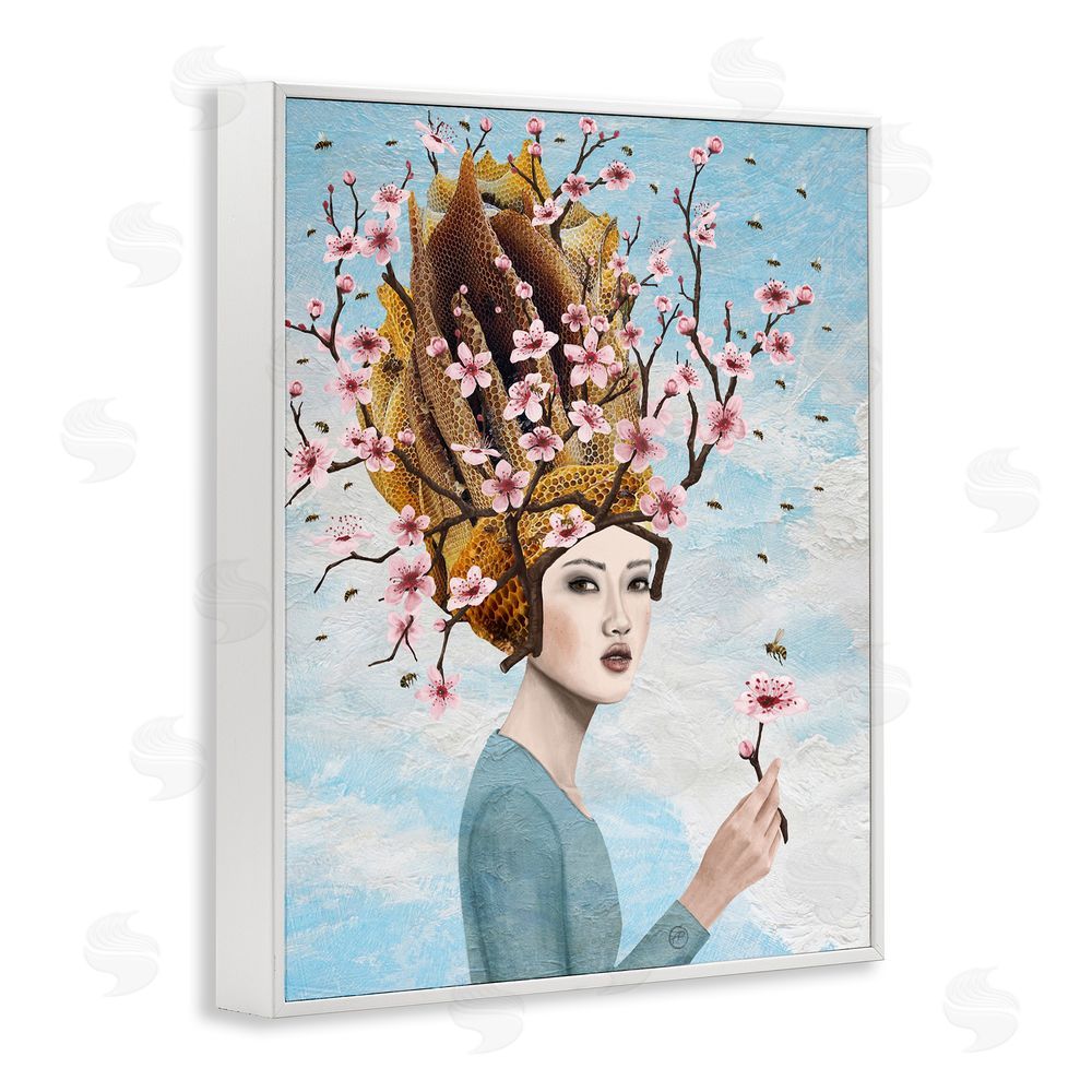 Paula Belle Flores Cherry Blossom Girl White Framed Giclee Wall Art Print