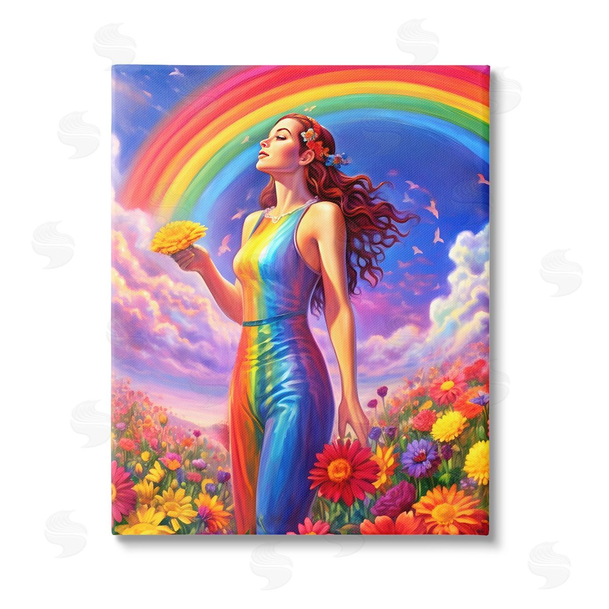 Spirit of the Rainbow Girl in Rainbow Meadow Canvas Wall Art Print