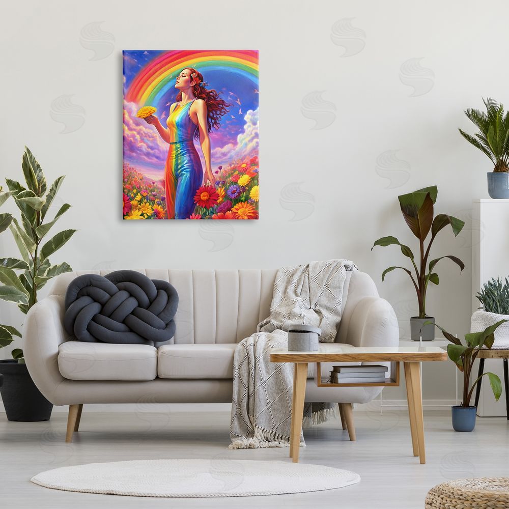 Spirit of the Rainbow Girl in Rainbow Meadow Canvas Wall Art Print in Room