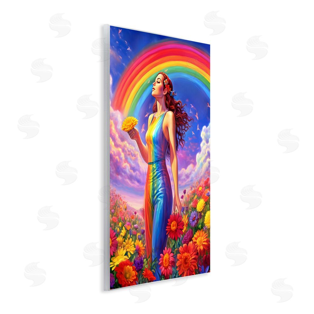 Spirit of the Rainbow Girl in Rainbow Meadow Wooden Wall Plaque Art Print