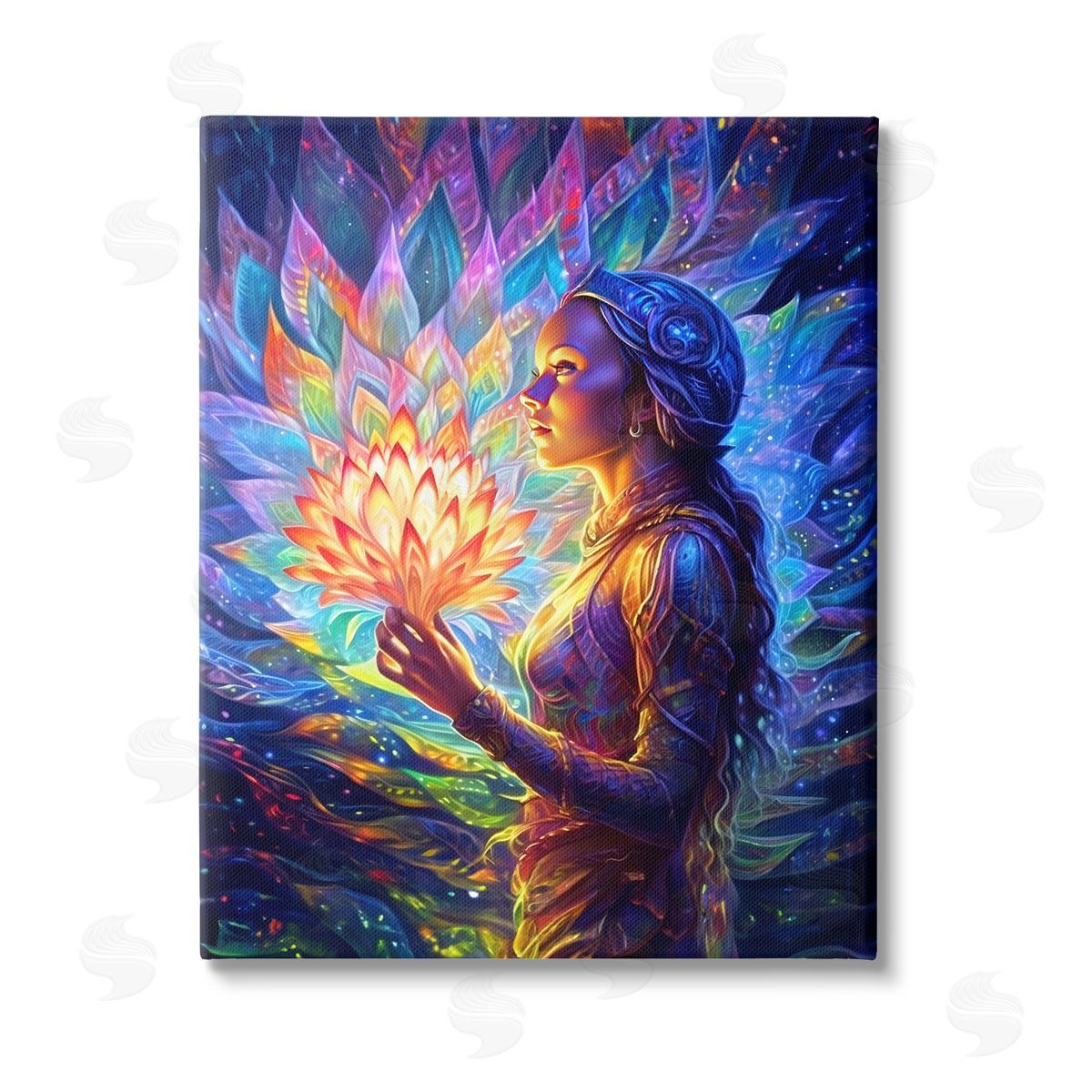 Spirit of the Rainbow Woman & Lotus Fractals Canvas Wall Art Print