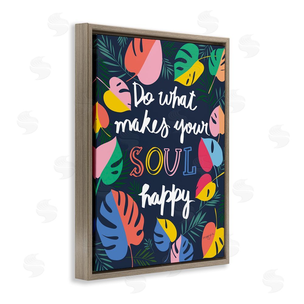 Pragya Kothari Happy Soul Phrase Brown Floating Frame Canvas Wall Art Print