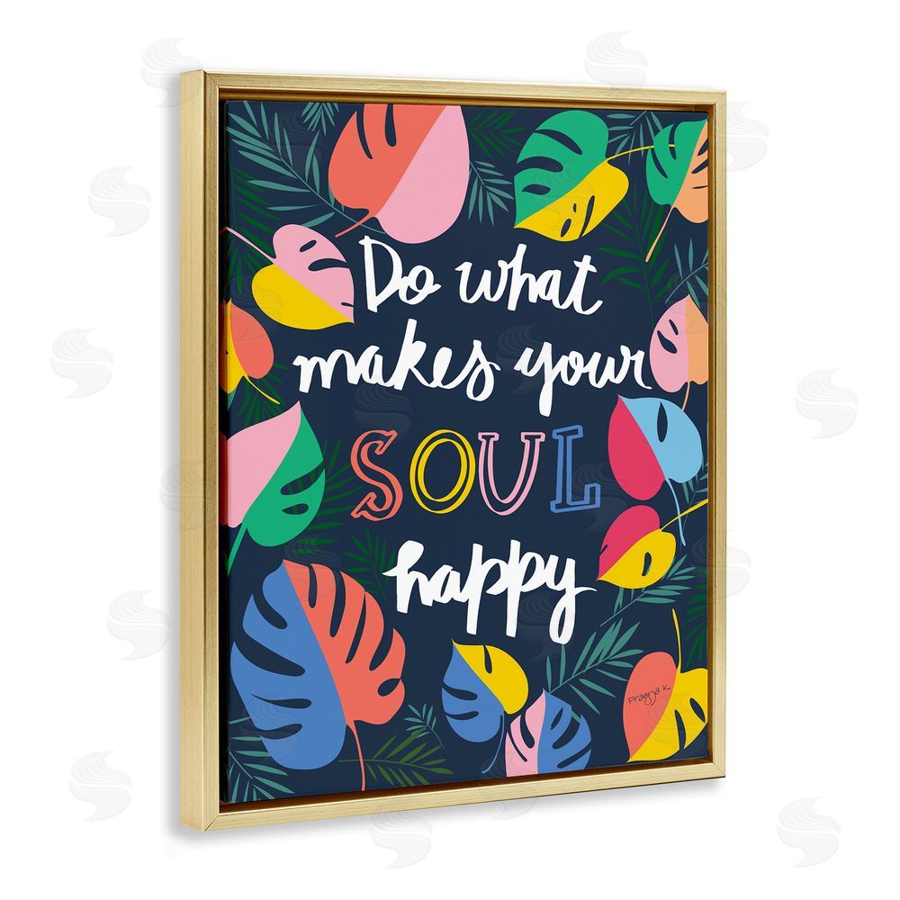 Pragya Kothari Happy Soul Phrase Gold Floating Frame Canvas Wall Art Print