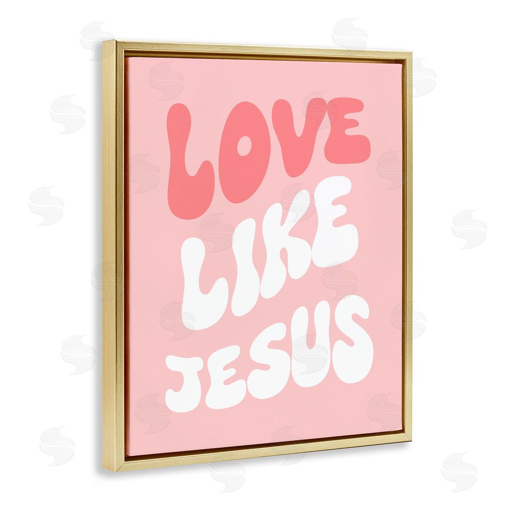 Stupell Studio Love Like Jesus Retro Gold Floating Frame Canvas Wall Art Print