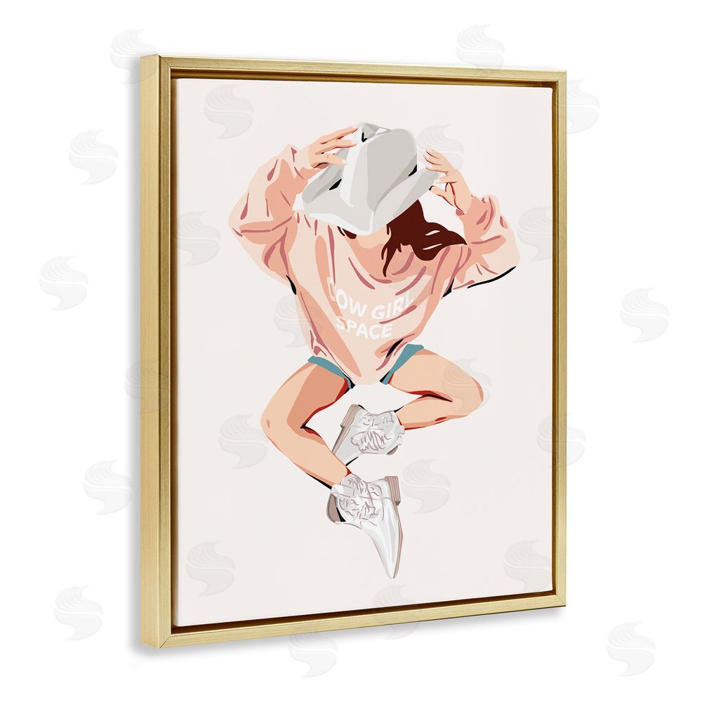 Ziwei Li Cowgirl Space Girl Gold Floating Frame Canvas Wall Art Print